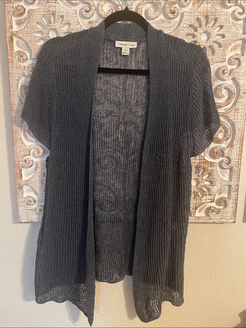 Coldwater Creek Charcoal Open-Front Short-Sleeve Knit Cardigan